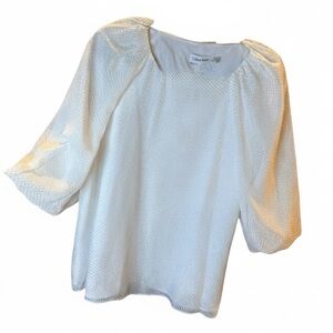 Calvin Klein Textured White Blouse Swiss Dots Medium NWT
